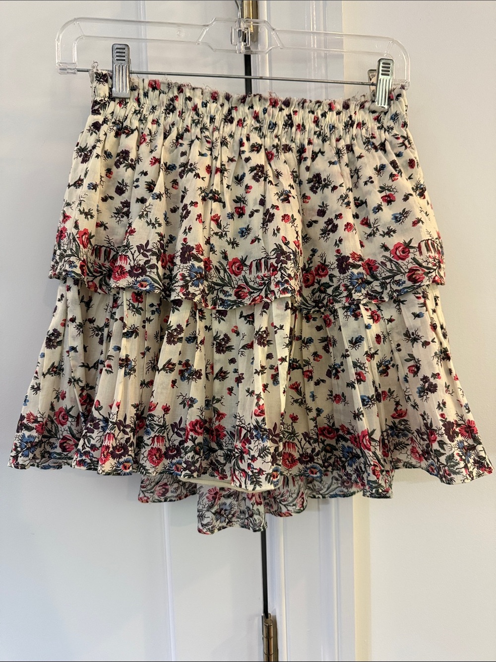 Vintage loveshack fancy Cream Floral Tiered Ruffle Mini Skirt